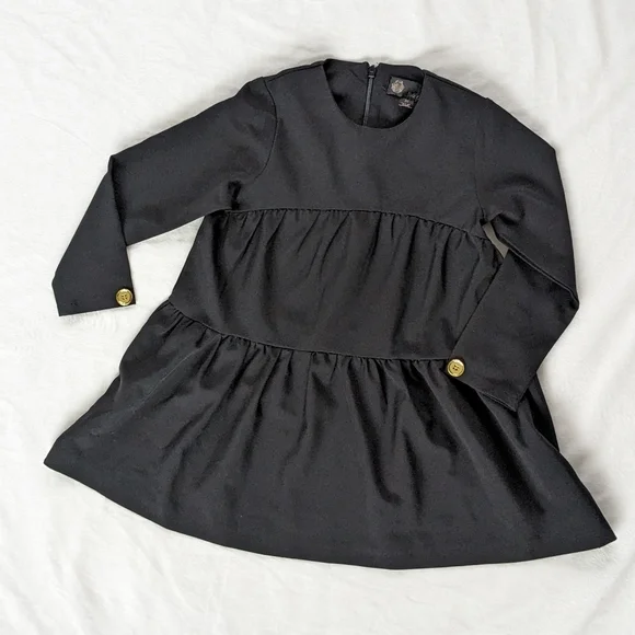 Little Cocoon Black Tier Dress with Gold Button Accent Girls' 3x - Picture 1 of 5